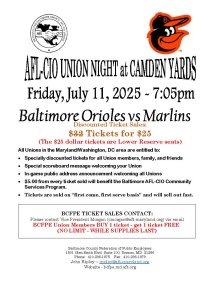 2025 AFL-CIO Union Night at Camden Yards flyer